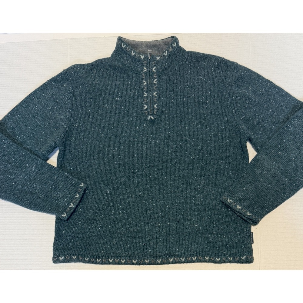 WOOLRICH - Women's Teal Donegal Fleck 1/4 Zip Sweater Wool Blend 9101 - Large